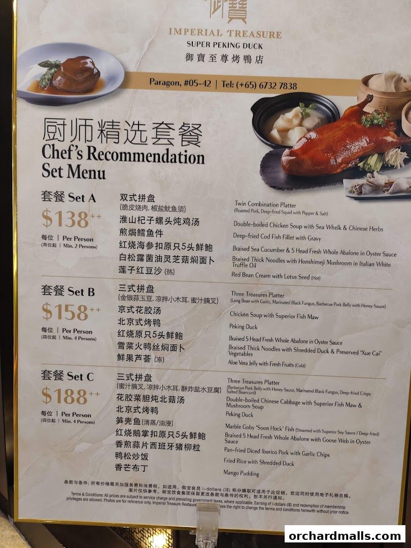 Menu page for Imperial Treasure Super Peking Duck