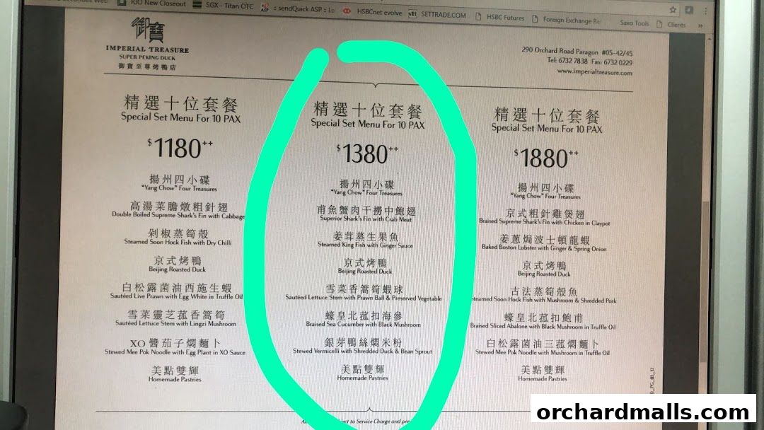 Menu page for Imperial Treasure Super Peking Duck