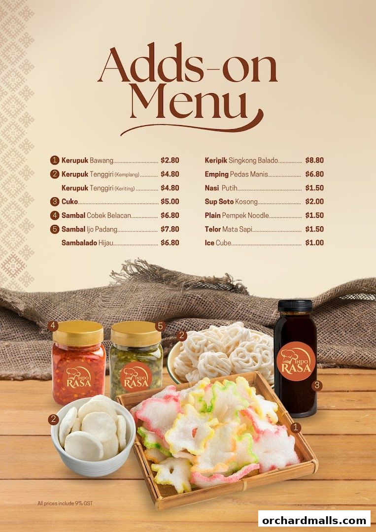Menu page for Indo Rasa Singapore