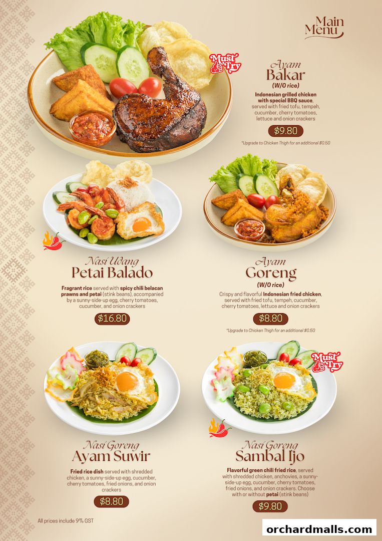 Menu page for Indo Rasa Singapore