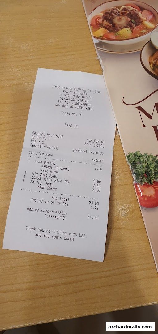 Menu page for Indo Rasa Singapore