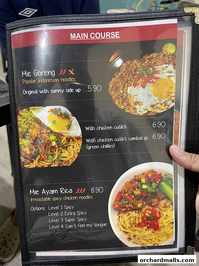 Menu page for indorica, Traditional Indonesian Food 313Somerset