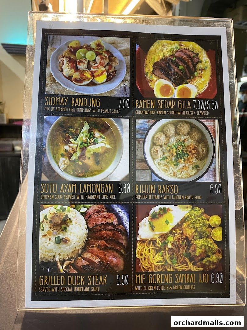 Menu page for indorica, Traditional Indonesian Food 313Somerset