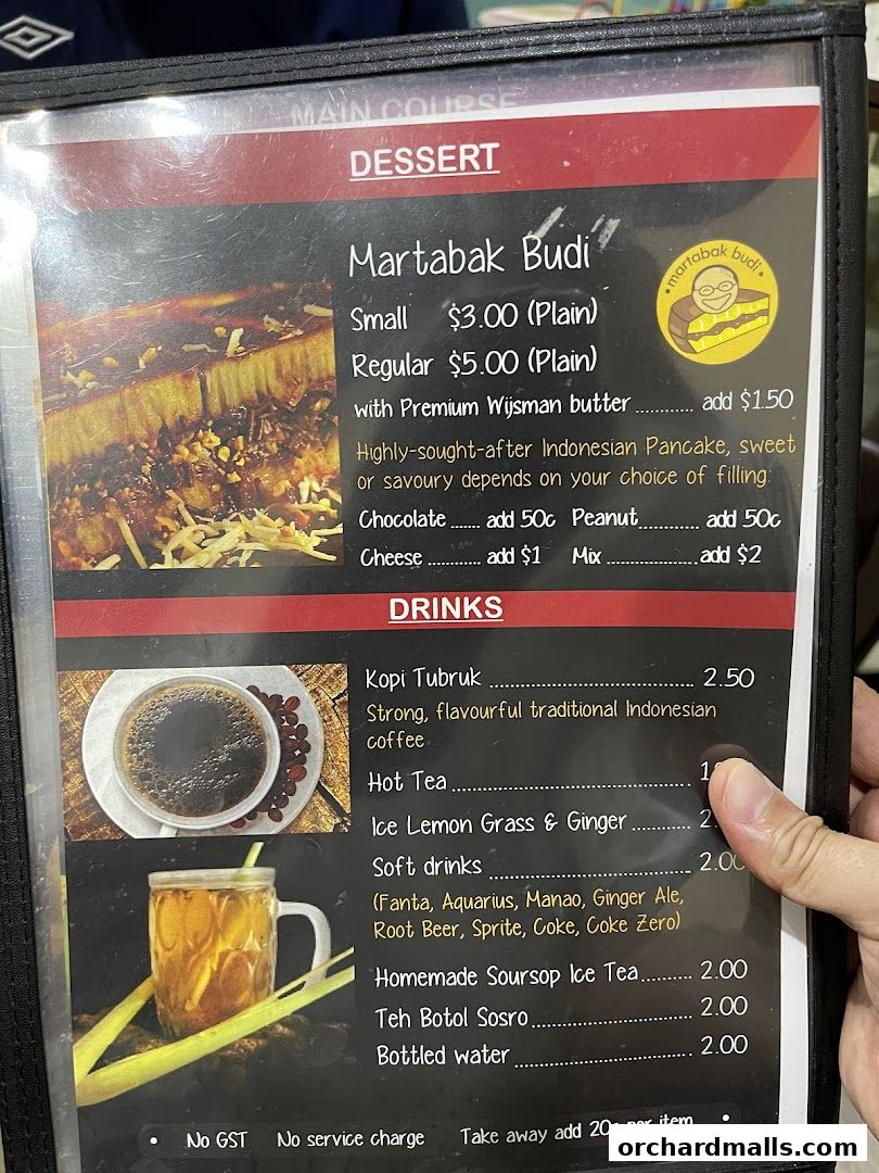 Menu page for indorica, Traditional Indonesian Food 313Somerset