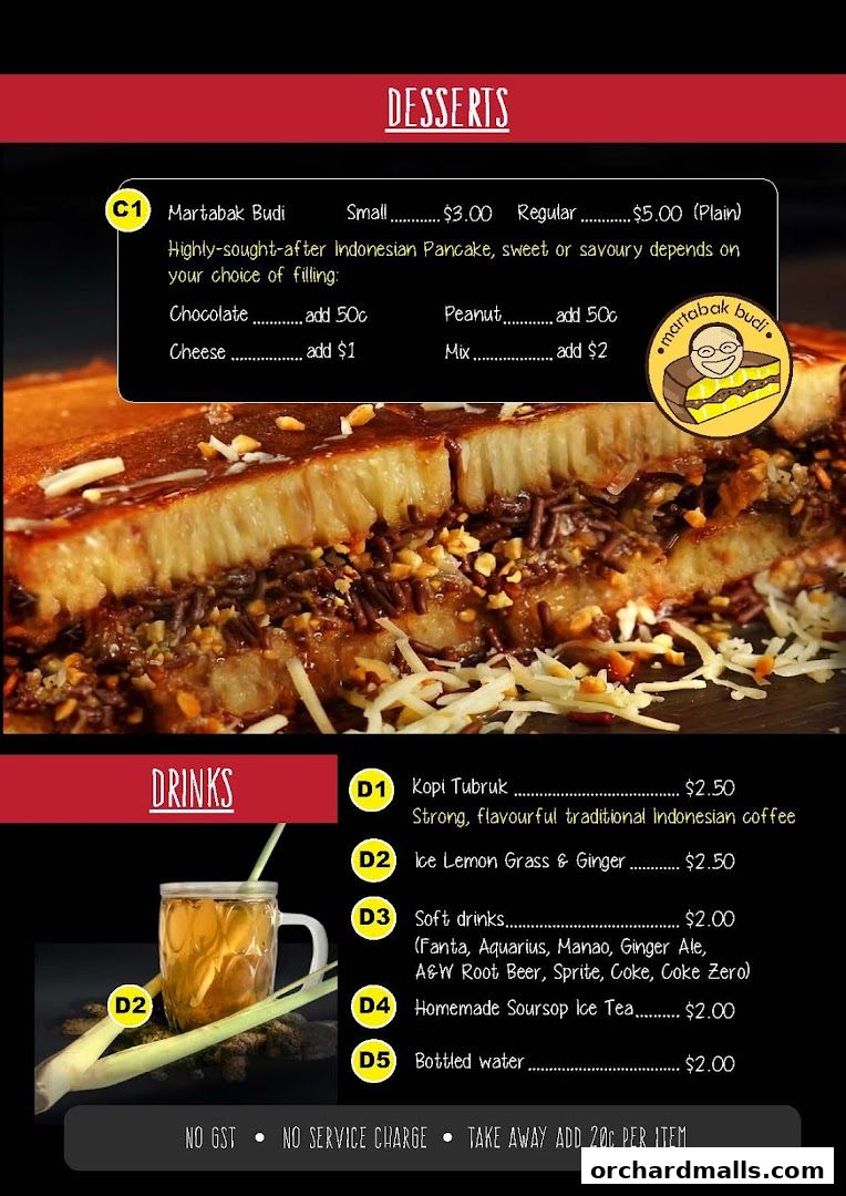 Menu page for indorica, Traditional Indonesian Food 313Somerset