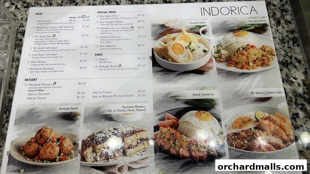 Menu page for indorica, Traditional Indonesian Food 313Somerset