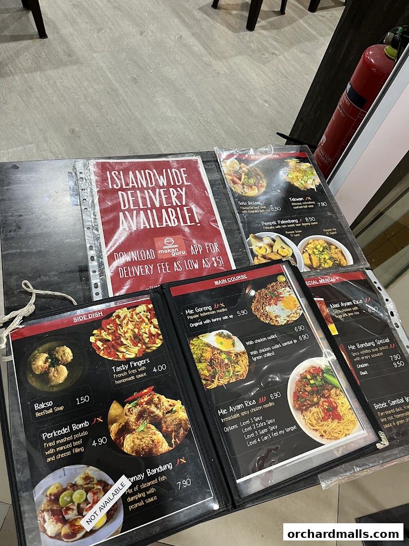 Menu page for indorica, Traditional Indonesian Food 313Somerset