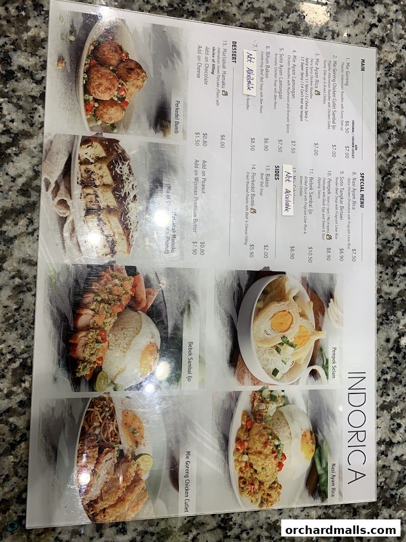 Menu page for indorica, Traditional Indonesian Food 313Somerset