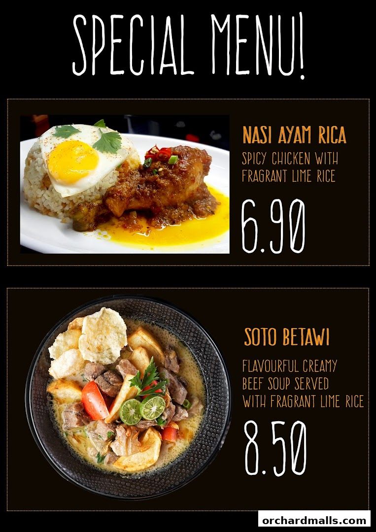 Menu page for indorica, Traditional Indonesian Food 313Somerset