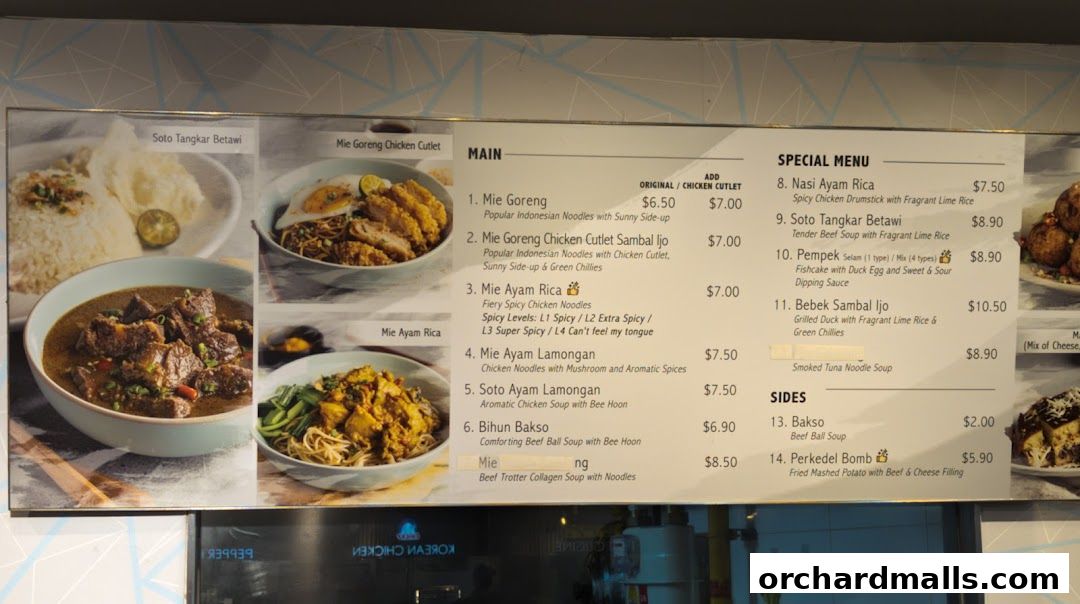 Menu page for indorica, Traditional Indonesian Food 313Somerset