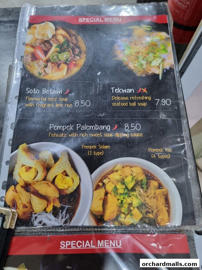 Menu page for indorica, Traditional Indonesian Food 313Somerset