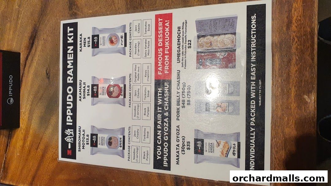 Menu page for IPPUDO MANDARIN GALLERY