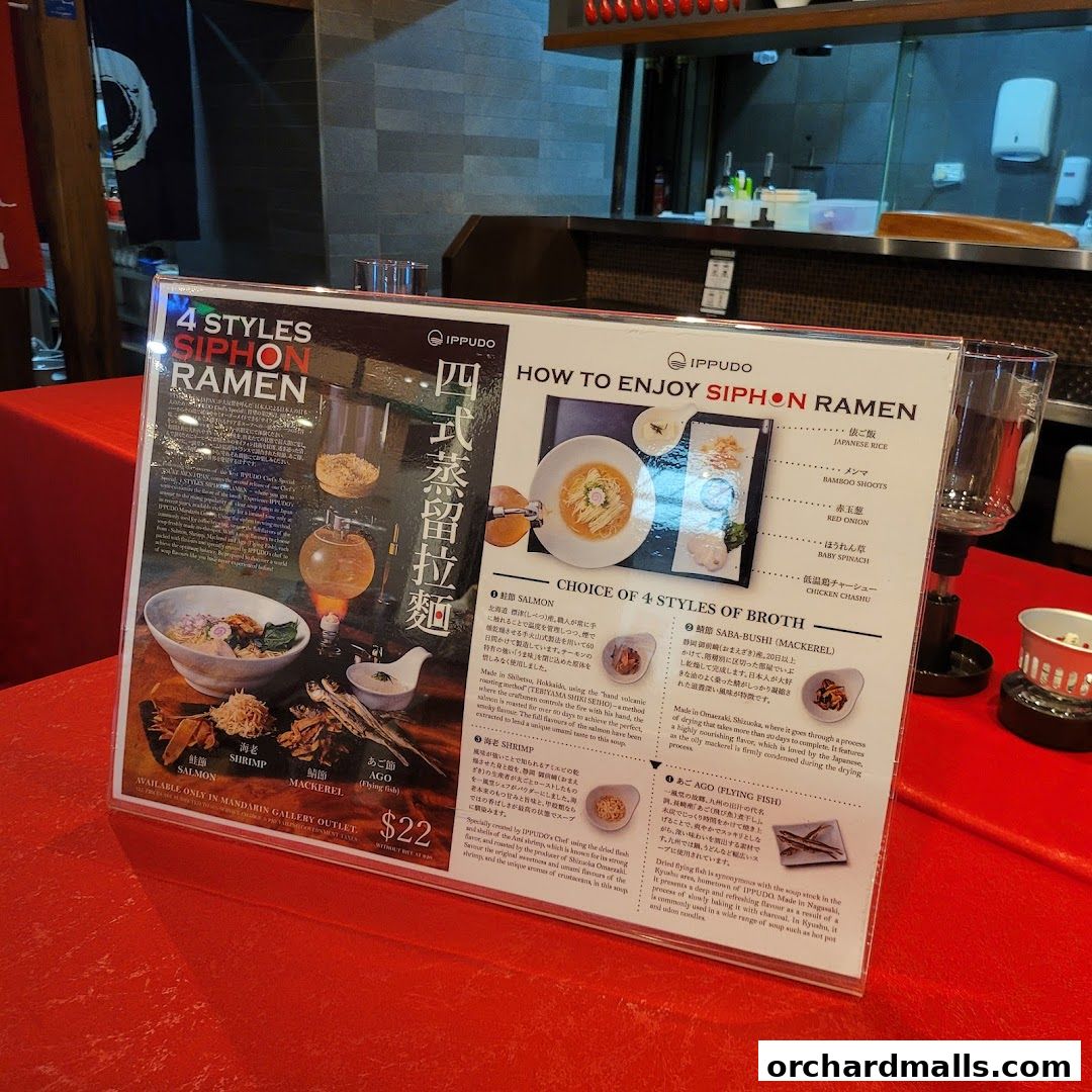 Menu page for IPPUDO MANDARIN GALLERY