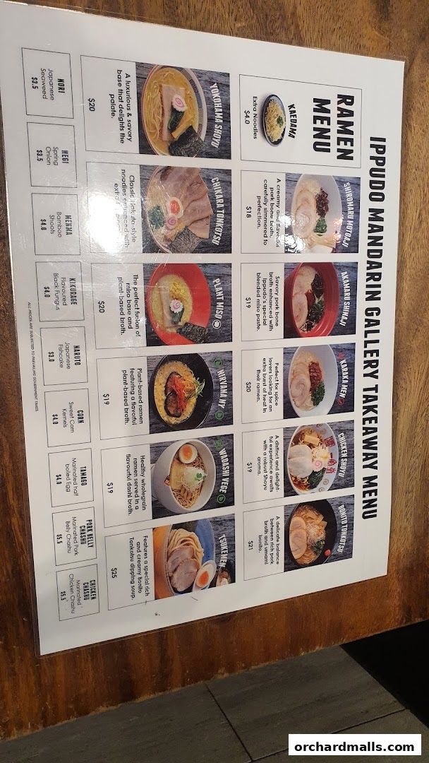 Menu page for IPPUDO MANDARIN GALLERY