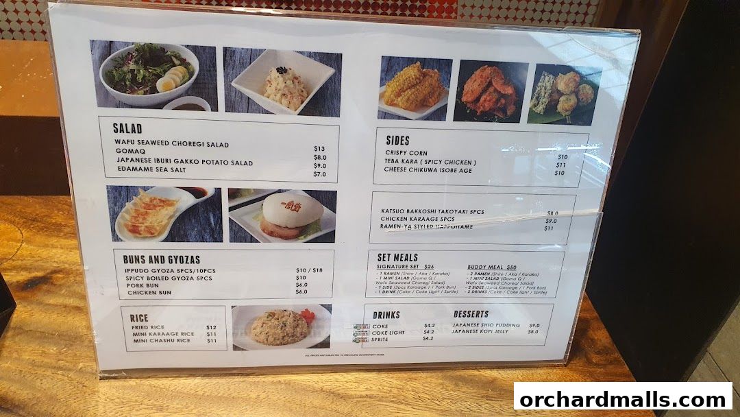 Menu page for IPPUDO MANDARIN GALLERY