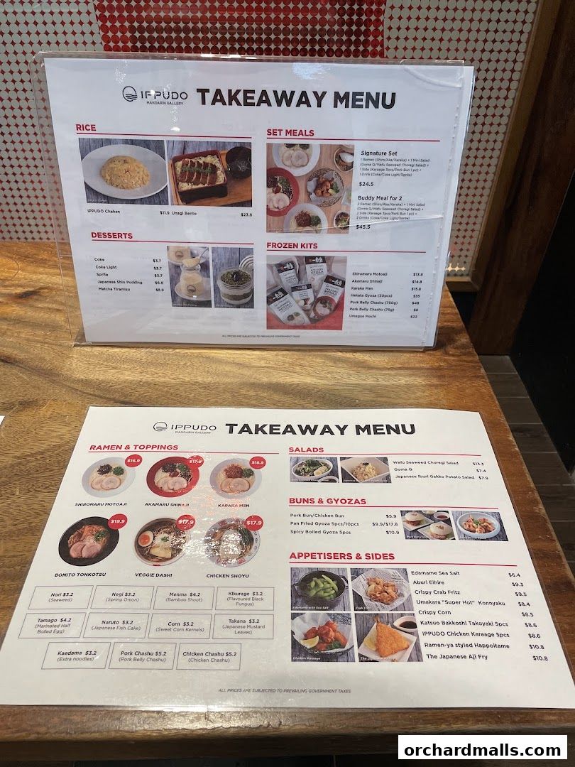 Menu page for IPPUDO MANDARIN GALLERY