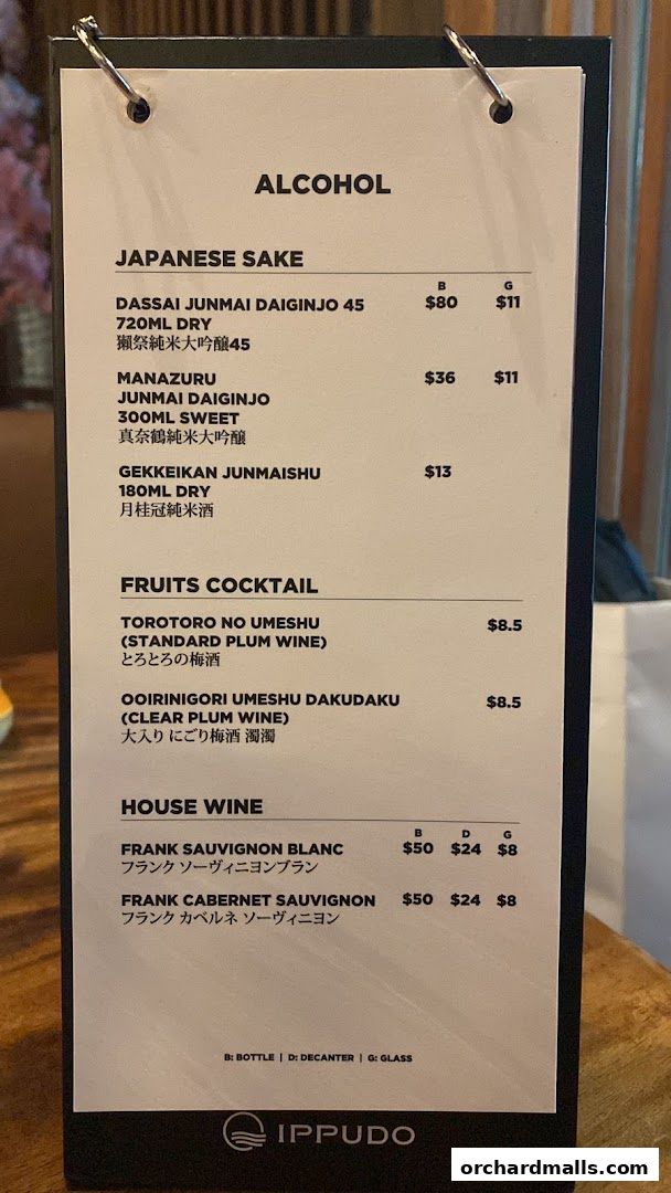 Menu page for IPPUDO MANDARIN GALLERY