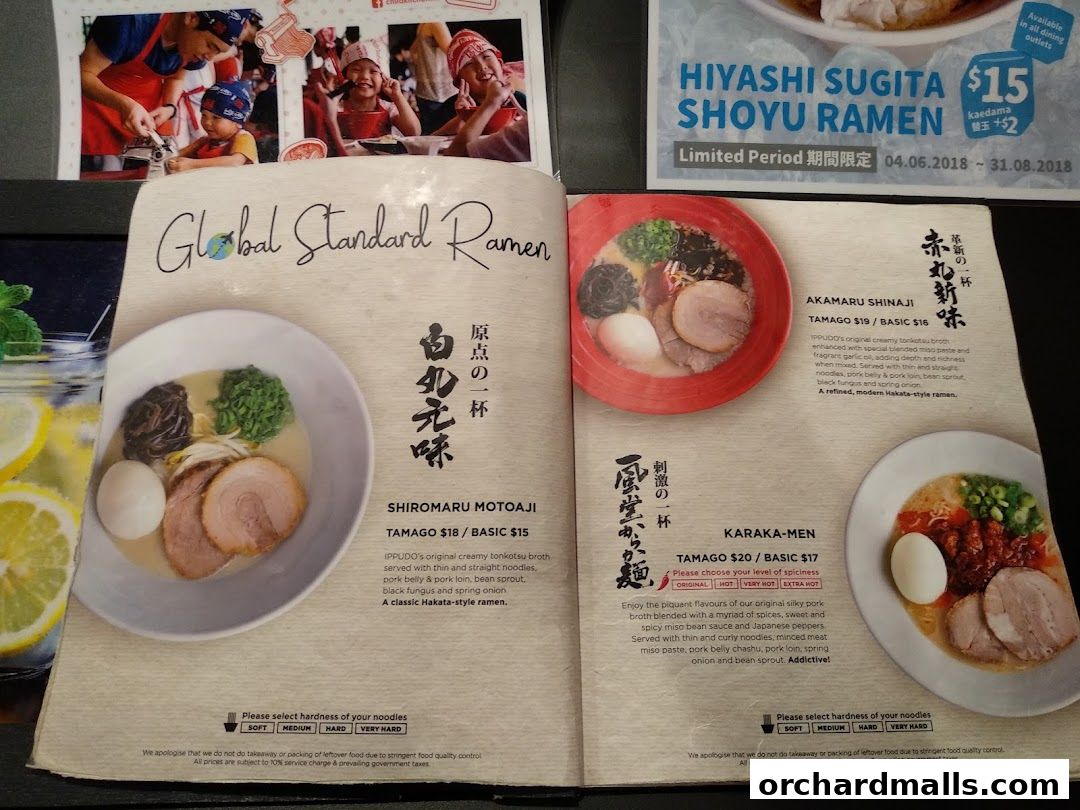 Menu page for IPPUDO MANDARIN GALLERY