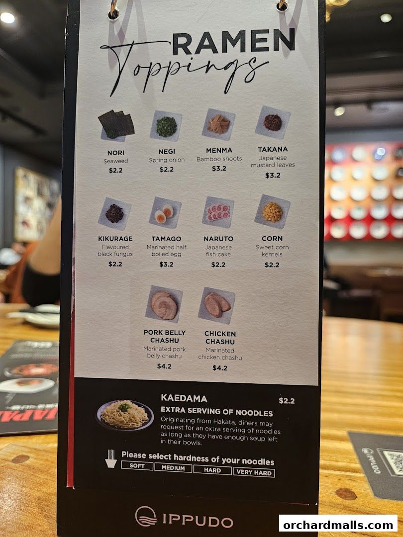 Menu page for IPPUDO MANDARIN GALLERY