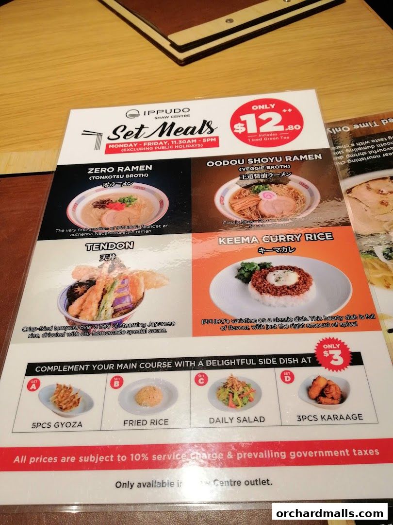 Menu page for IPPUDO SHAW CENTRE with BAR IPPUDO