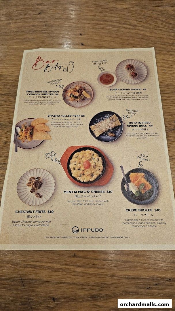 Menu page for IPPUDO SHAW CENTRE with BAR IPPUDO