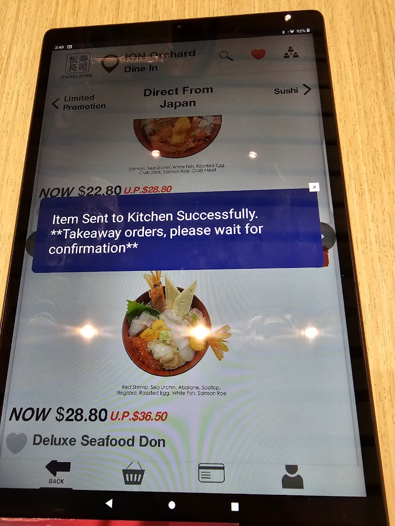 Menu page for Itacho Sushi