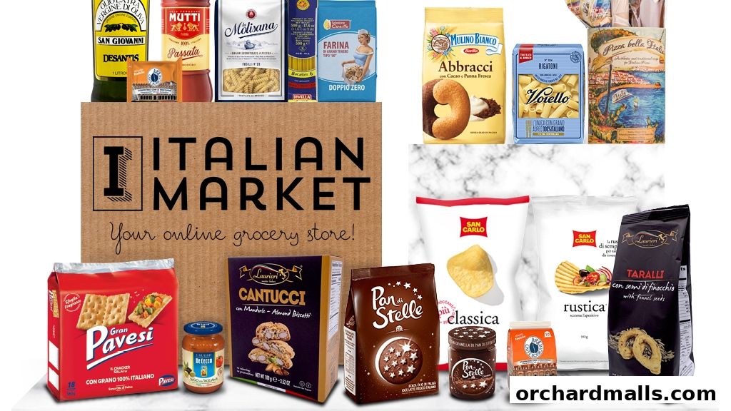 A collage of Italian food products and the 'Italian Market' logo.