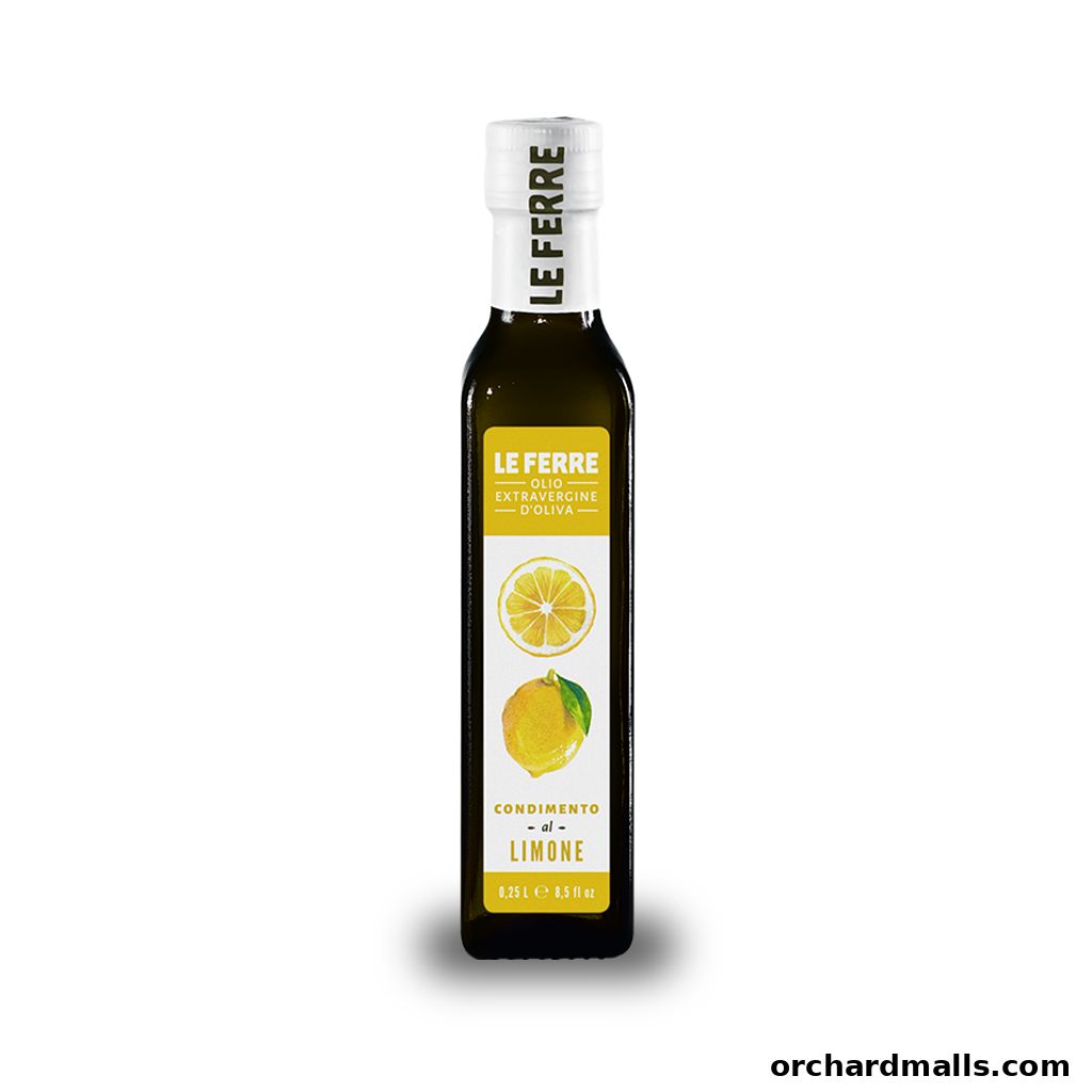 A bottle of Le Ferre extra virgin olive oil infused with lemon.
