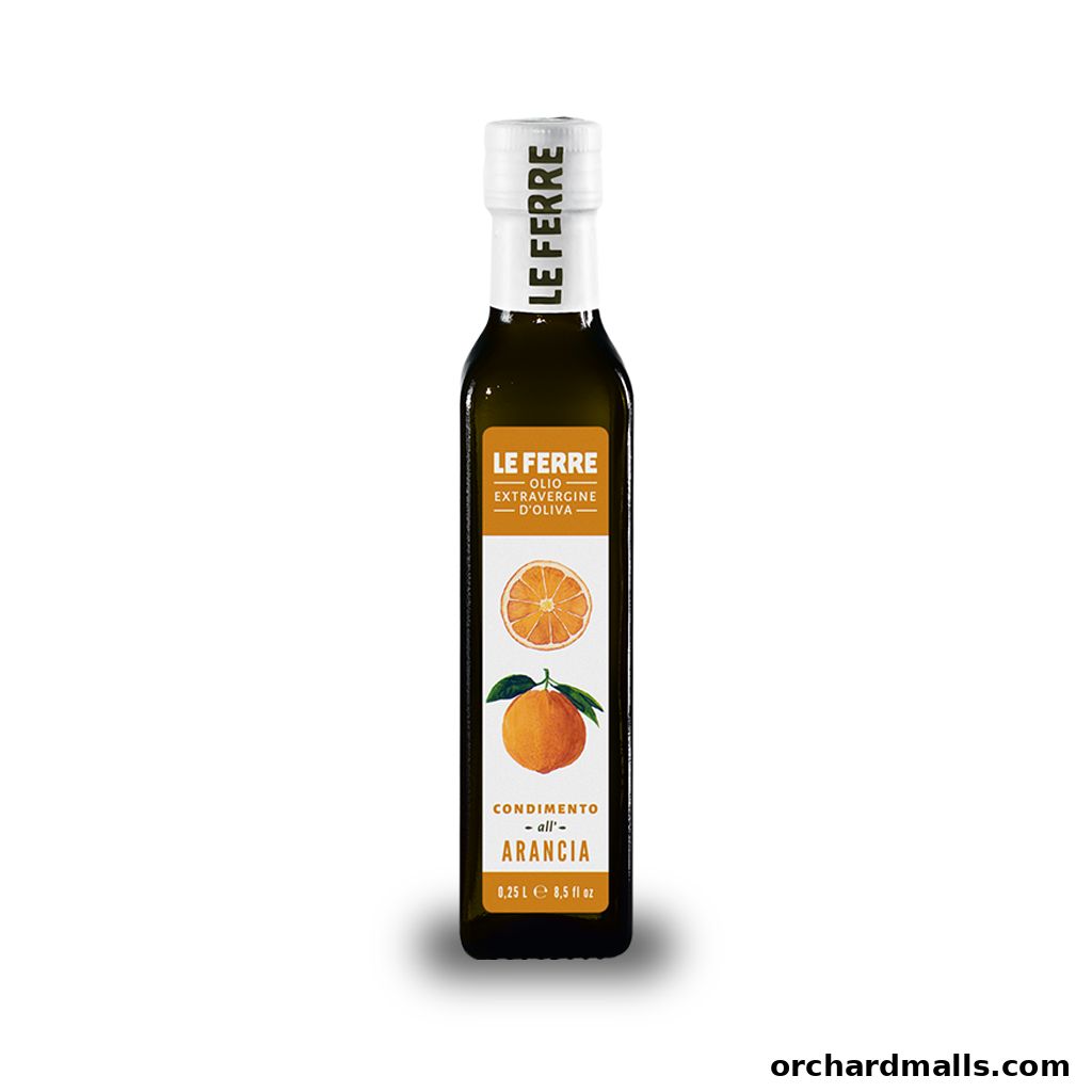 A bottle of Le Ferre orange-infused extra virgin olive oil.