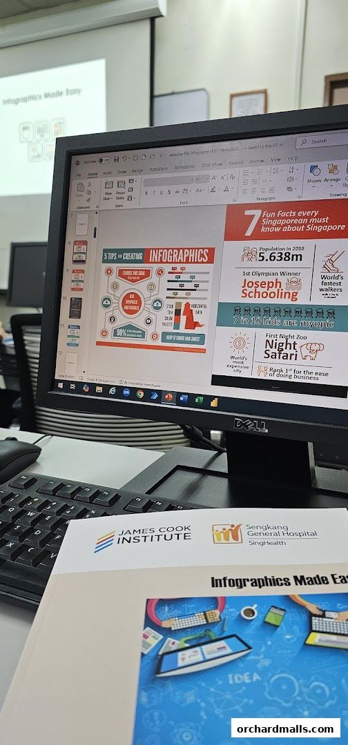 A computer screen displaying an infographic presentation about Singapore and infographics.