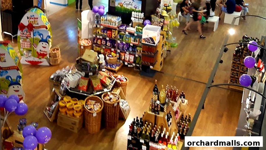 An overhead view of a deli and grocery store with various products displayed.
