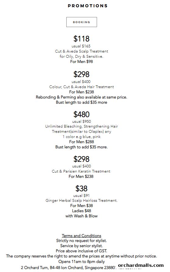 A list of promotions and services offered by JERIC SALON, including prices and terms.