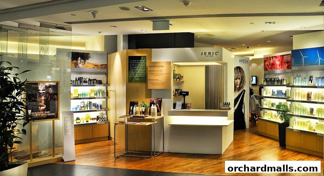 Interior view of JERIC SALON, showcasing hair products and a reception area.