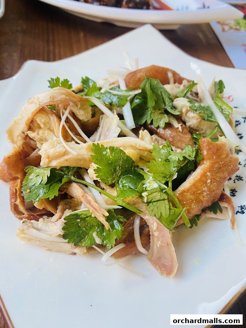 A plate of shredded chicken salad with cilantro and onions.