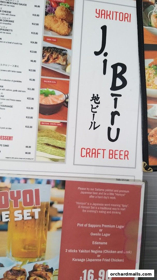 Menu page for JiBiru Yakitori  Craft Beer