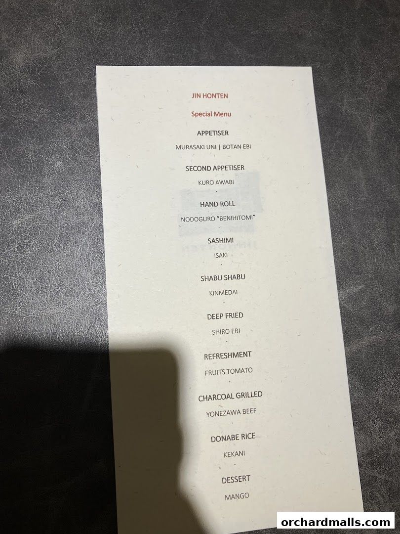 Menu page for Jinhonten