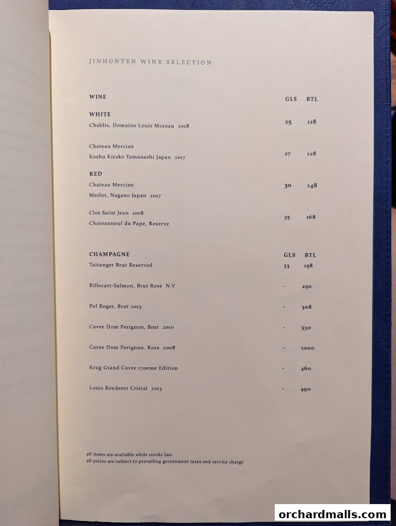 Menu page for Jinhonten