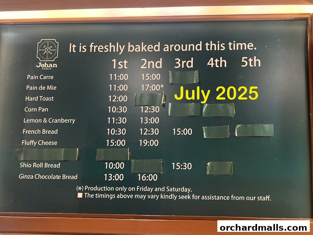 Menu page for Johan Paris Isetan