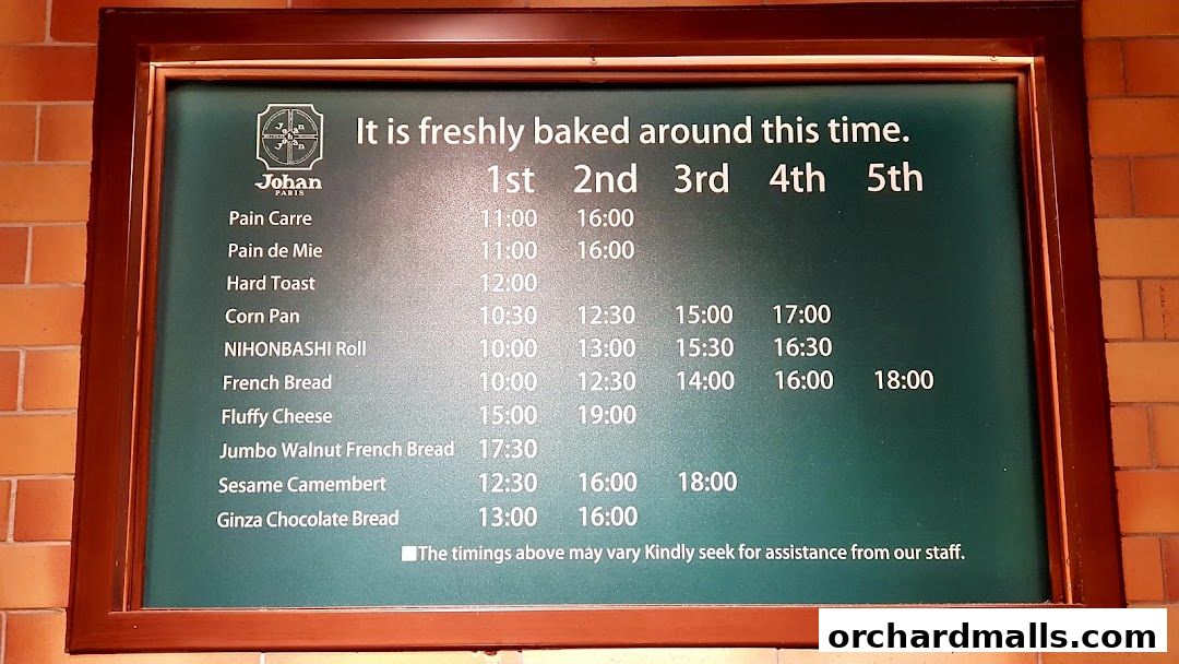 Menu page for Johan Paris Isetan