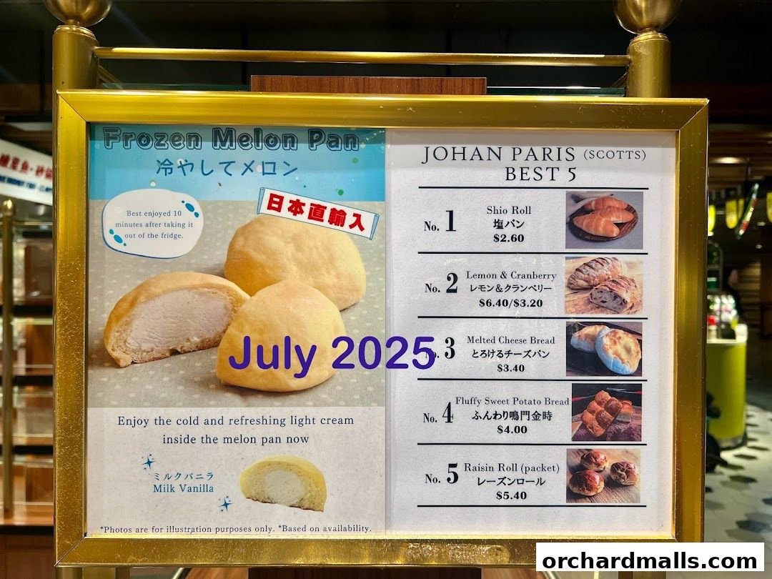 Menu page for Johan Paris Isetan