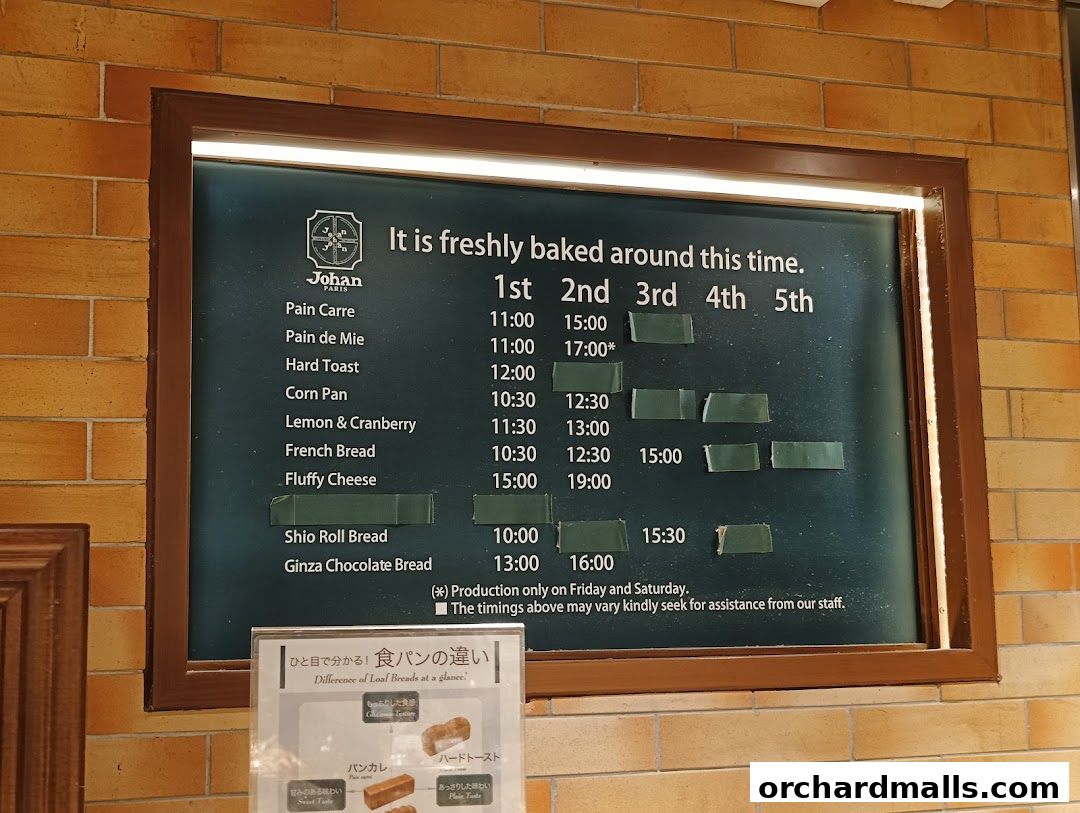 Menu page for Johan Paris Isetan