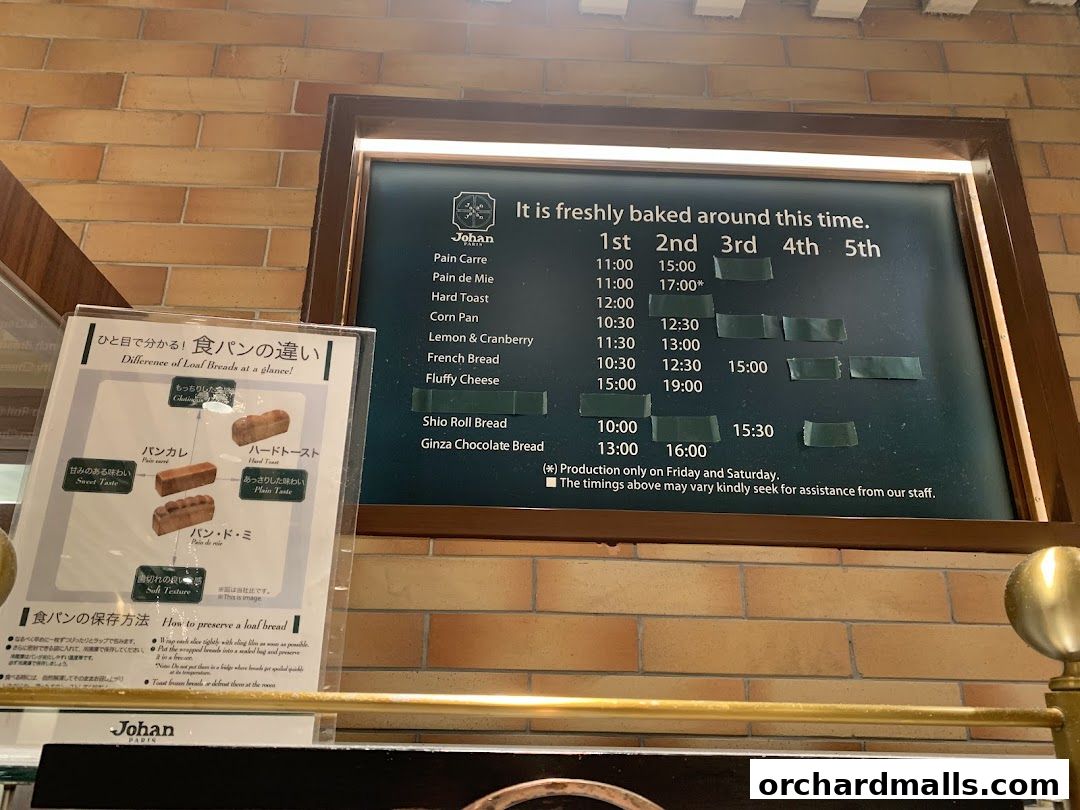 Menu page for Johan Paris Isetan