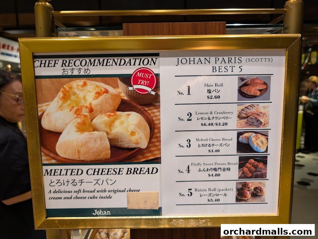 Menu page for Johan Paris Isetan