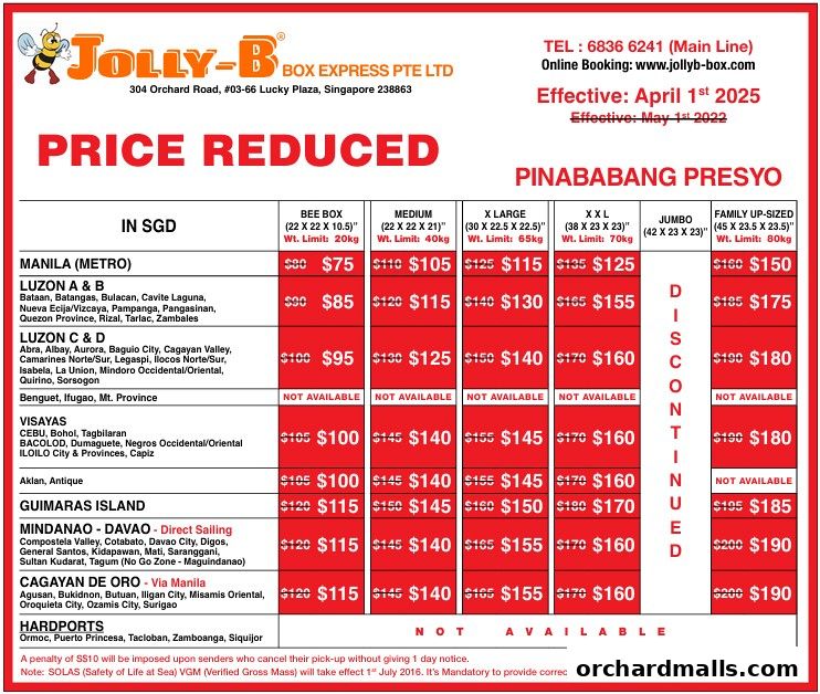 Menu page for Jolly-B Box Express Pte Ltd