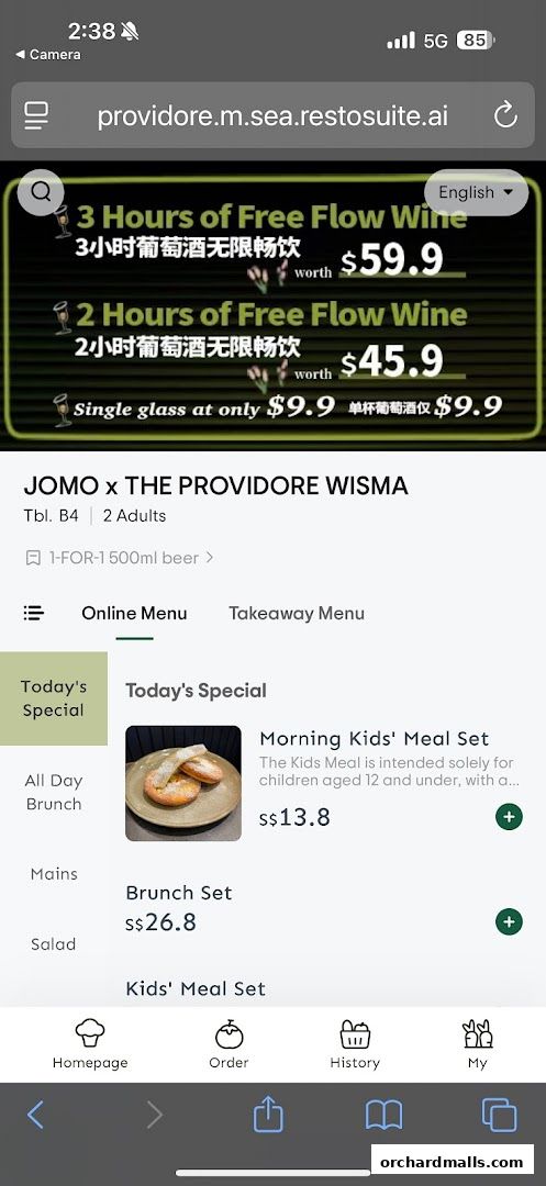 Menu page for JOMO x The Providore Wisma Atria