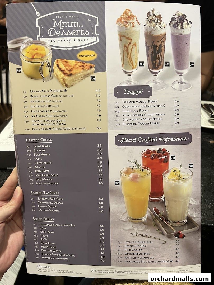 Menu page for Joshs Grill  313  Somerset