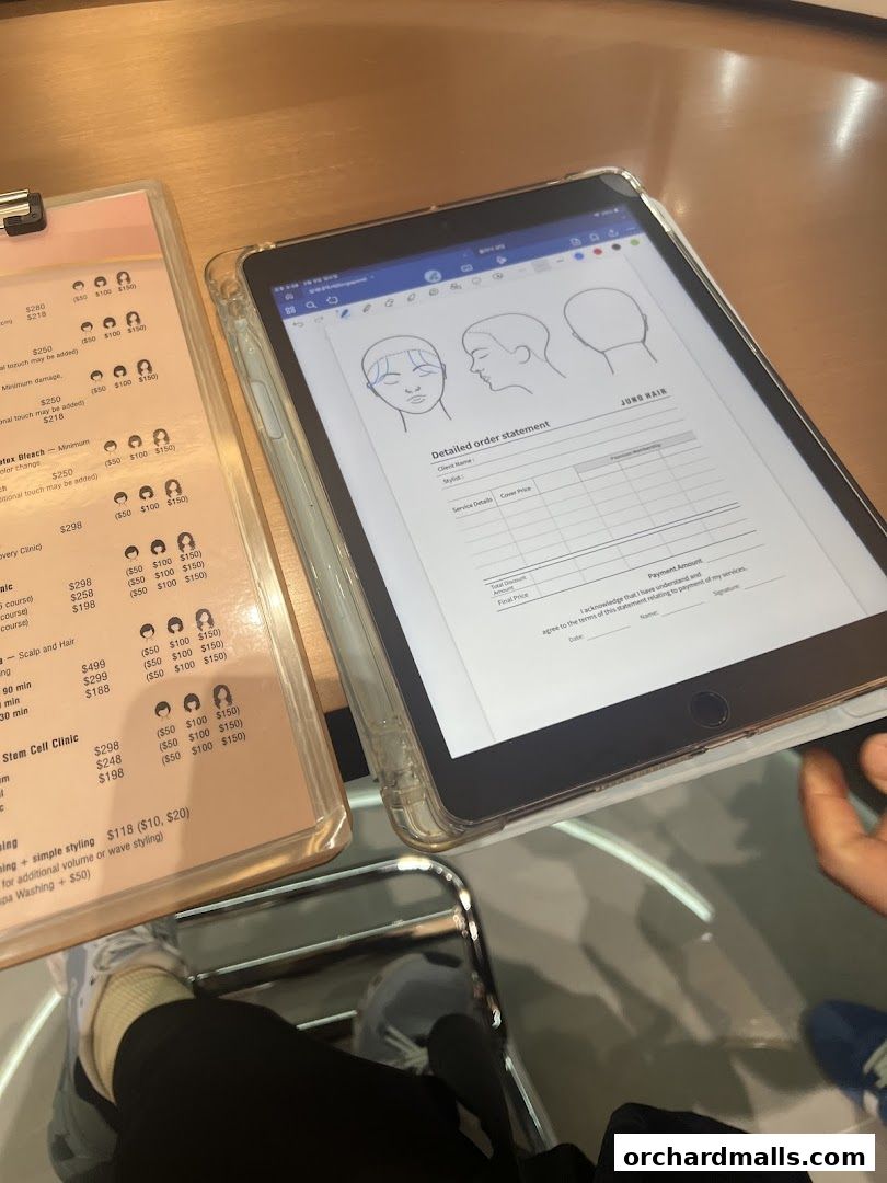 Menu page for Juno Hair Singapore