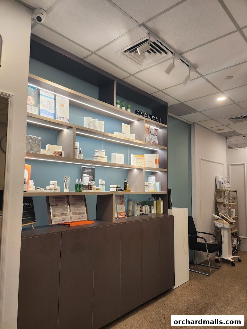 Interior view of K-Beauty Saenggi shop showcasing shelves stocked with skincare products.
