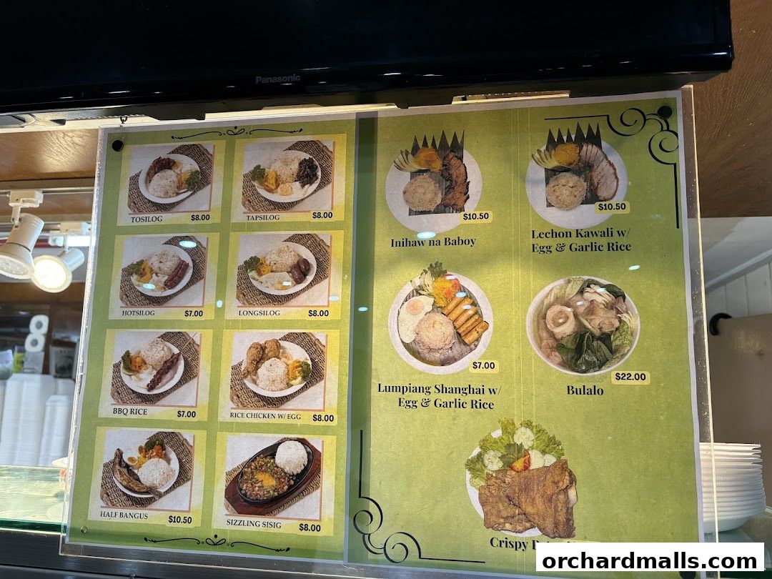 Menu page for Kabayan Filipino Restaurant Pte Ltd