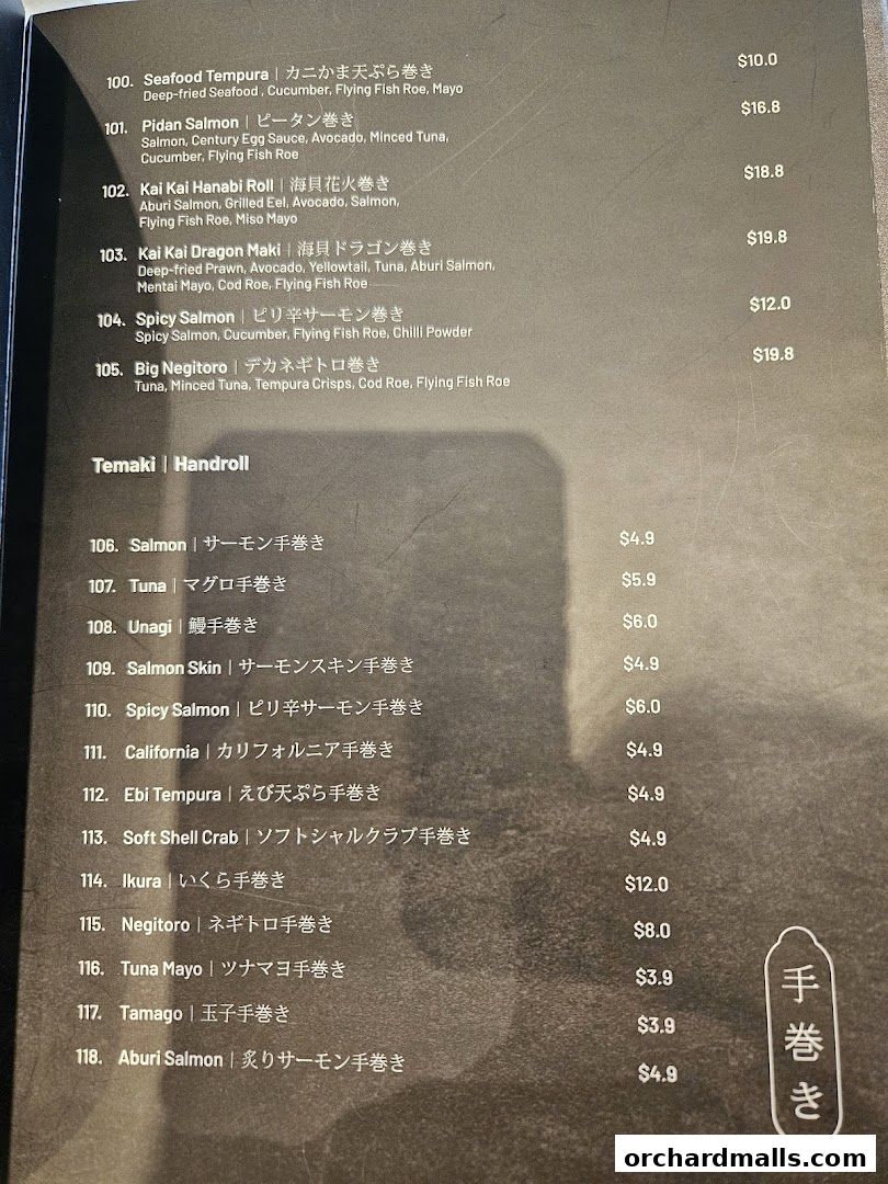 Menu page for Kai Kai Sushi  Grill by Teppei